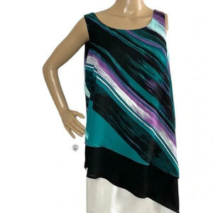 80’s vintage RICKI’S wide layered diagonal striped tunic,twofer,disco vibe,hi lo